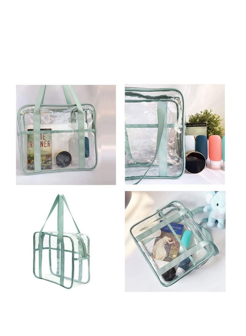 SYOSI Clear Makeup Handbag Travel Transparent Cosmetics Bag Tote Bag PVC Zippered Toiletry Carry Pouch Lightweight Waterproof Makeup Artist Large Bag Organizer Bag Beach Bag Shoulder Bag Green - Image 2