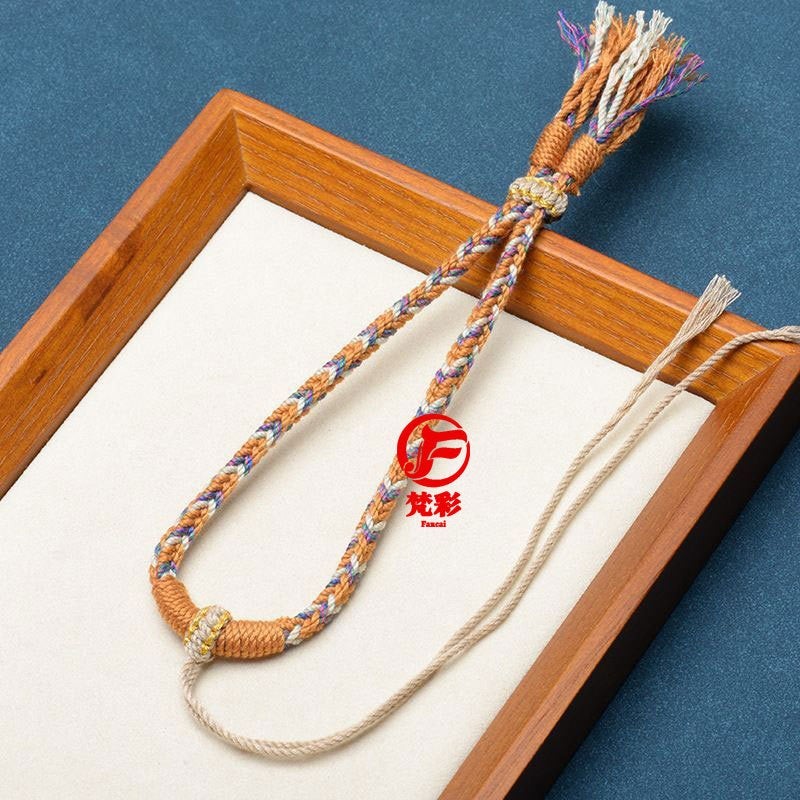 Traditional Chinese Hand-Twisted Cotton Cord Bracelet for DIY Jade Stone Accessories, Handwoven Tibetan Style