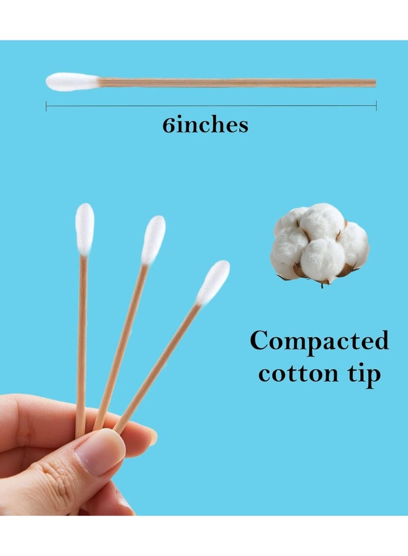 200PCS Cotten Swab Applicators, 6 Inch Long Wooden Cotton Swabs - Cleaning Gun Sterile Medical Q Sticks Tips Applicator With Wood Handle - Makeup & Ear Cleaner Remover Tools - For Ceramics, Jewelry - Image 2