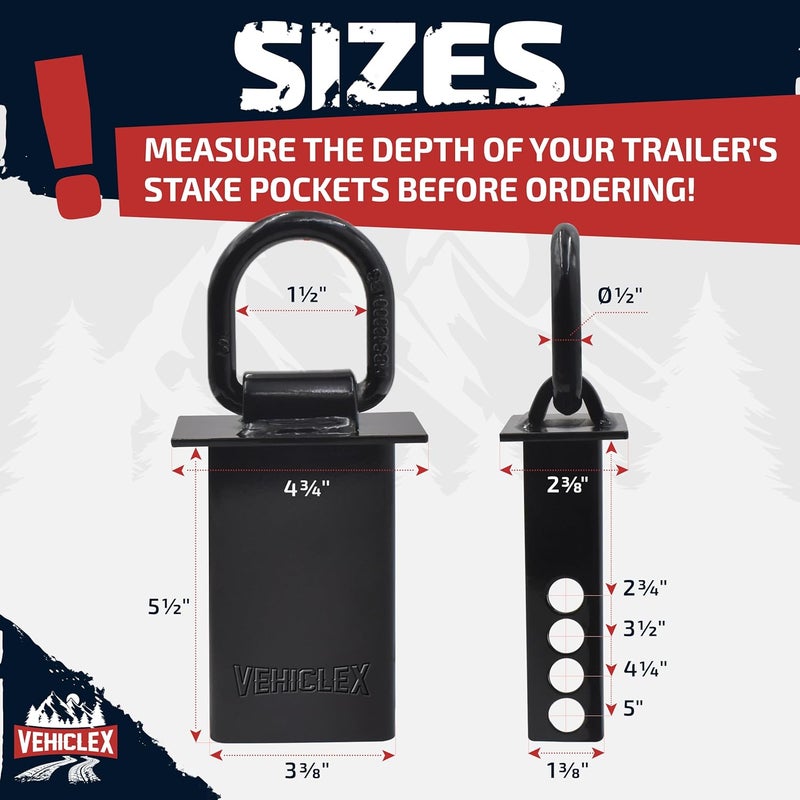 Vehiclex Galvanized Steel Stake Pocket D Ring (4-Pack) - 12000 lb Heavy Duty Tie-Down Anchors - Image 4
