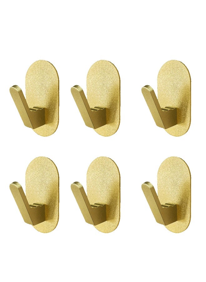 Adhesive Towel Hooks, 6 Pack for Hanging Heavy Duty Wall Hooks Stick on Bathroom, Kitchen, Glass Door,Tile, Mirror, No Tools Gold Robe Holder - Image 1