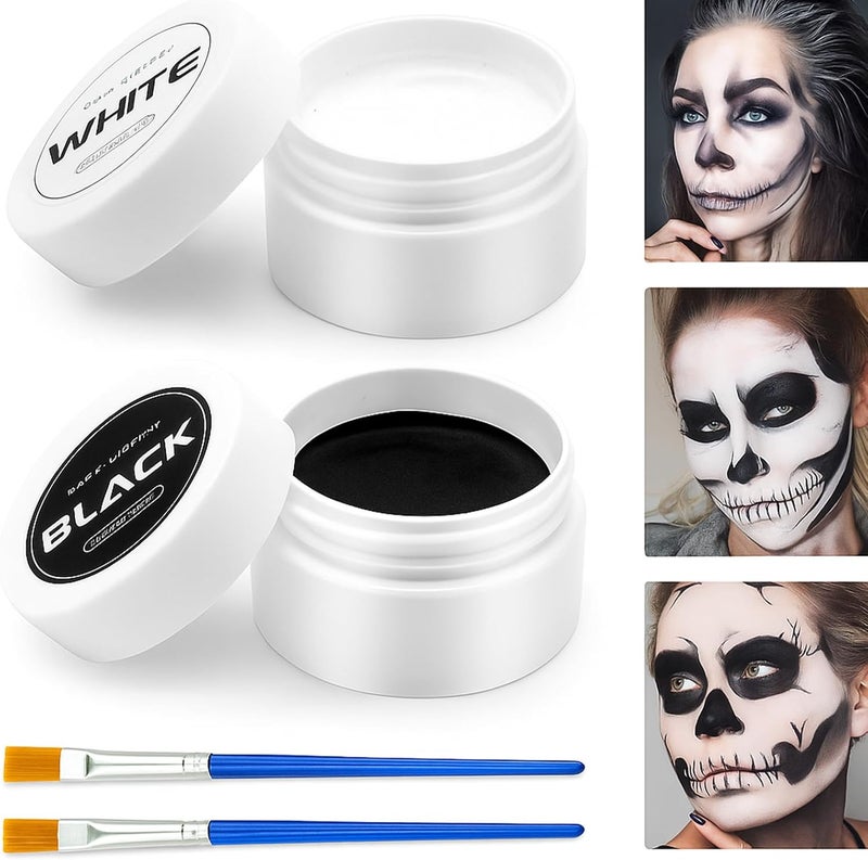 Halloween Cosplay SFX Makeup Black White Face Body Paint Black White Face Body Paint Set for Adults Non Toxic White Face Paint Kit Full Coverage Easy to Apply Washable