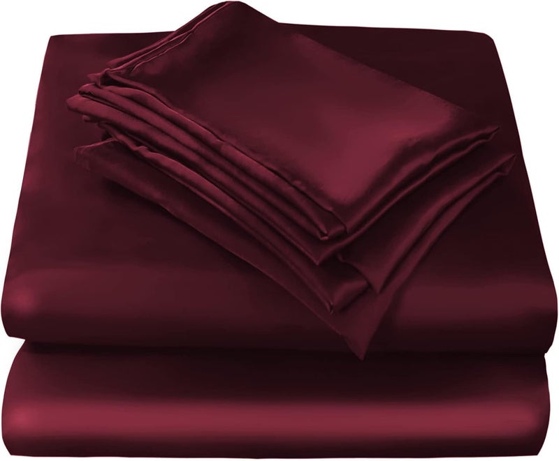 elanorhomes 300TC Premium Satin King Size Bedsheet 93 * 108 inches with 2 Pillow Covers | Ideal for Summers & Winters | Valentine for Couples, Romantic Dates, and Weddings (Duke's Wine) - Image 4
