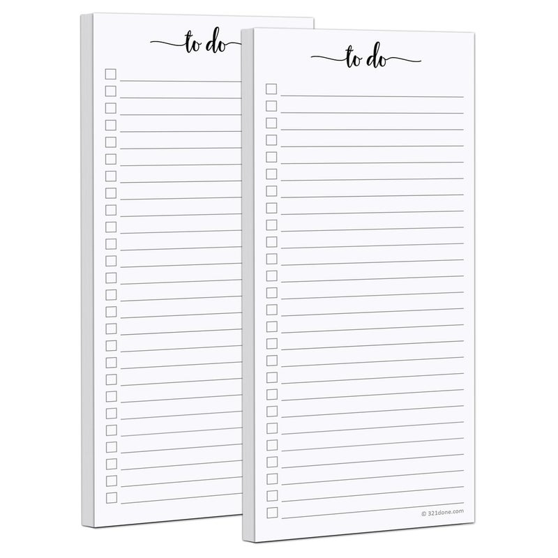 321Done 2-Pack Skinny To Do List Notepad, Made in USA - 3.7x8.5, College Ruled, Simple Stylish To-Dos Memo Pad for Planning, Tasks, Appointments, Reminders, Home, Office - 50 Sheets per Pad - Image 1