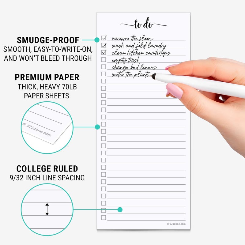321Done 2-Pack Skinny To Do List Notepad, Made in USA - 3.7x8.5, College Ruled, Simple Stylish To-Dos Memo Pad for Planning, Tasks, Appointments, Reminders, Home, Office - 50 Sheets per Pad - Image 3