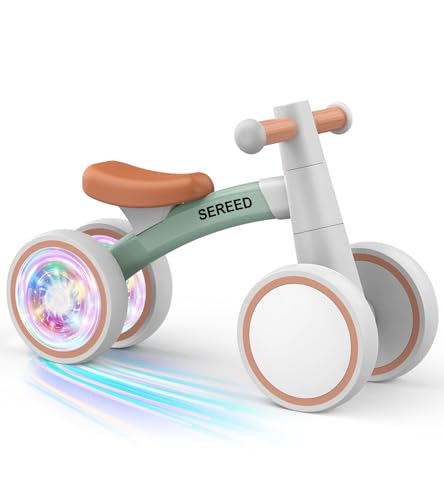 SEREED Colorful Lighting Baby Balance Bike Toys for 1 Year Old Boys Girls 1224 Month Toddler Balance Bike with 4 Silence Wheels First Birthday Gift Green - Image 1