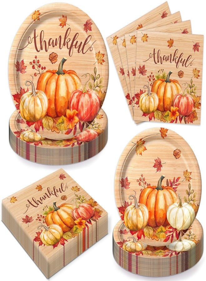 LINHAXM 150 PCS Autumn Harvest Thanksgiving Party Decorations Supplies, Plates and Napkins Set for 50 Guests Thankful Themed Party Decorations for Fall Dinner - Image 1
