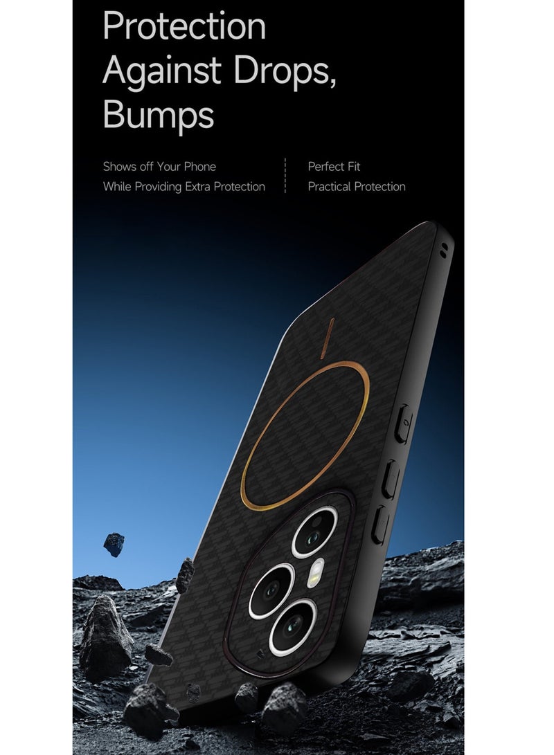 Wtech Honor 400 Pro 5G 2025 Magsafe Hard Back Carbon Fabric Texture Case Cover - Black - Image 3