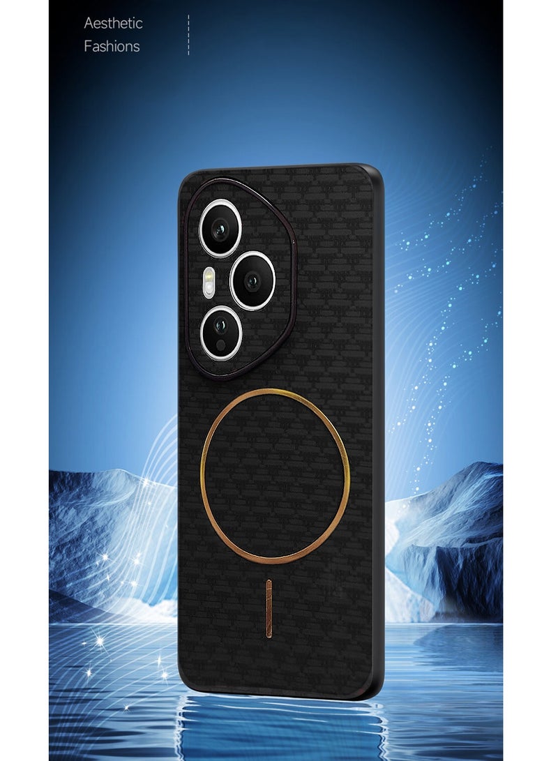 Wtech Honor 400 Pro 5G 2025 Magsafe Hard Back Carbon Fabric Texture Case Cover - Black - Image 5