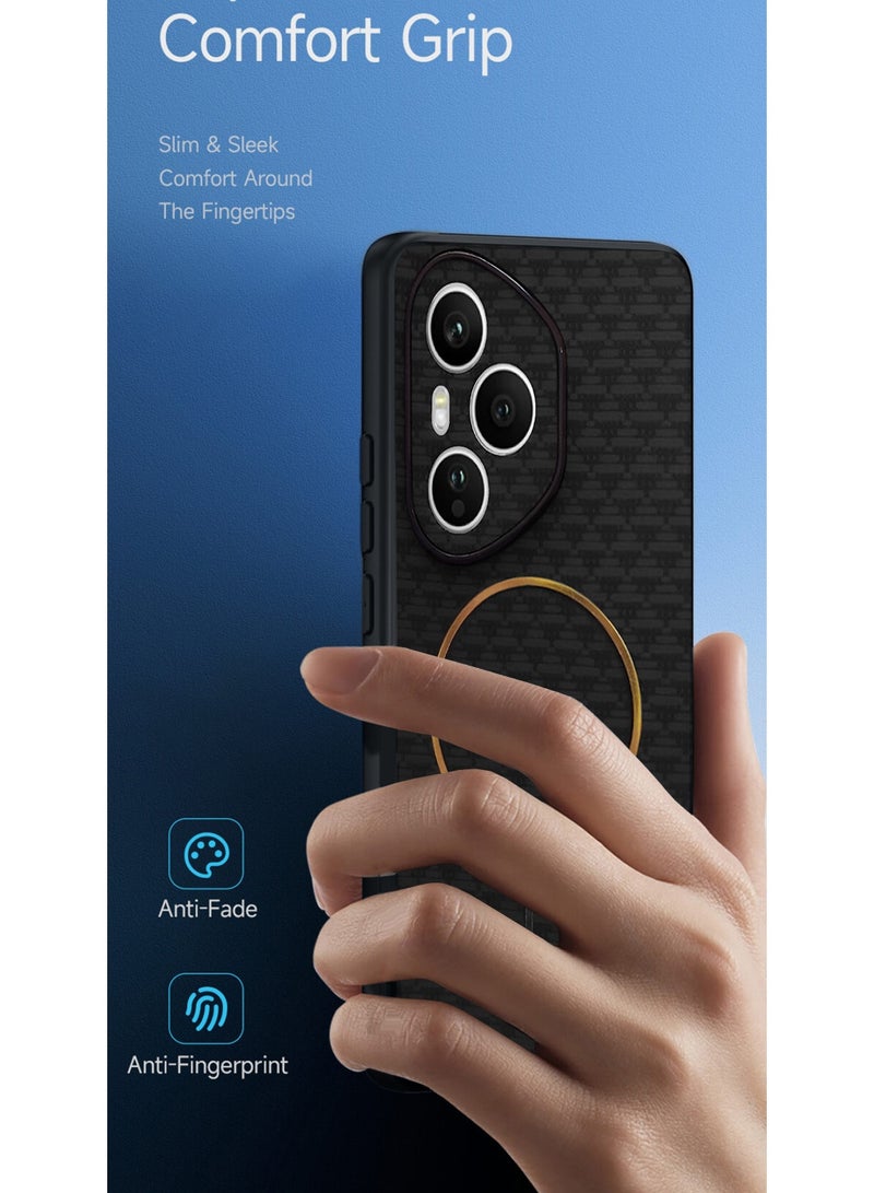 Wtech Honor 400 Pro 5G 2025 Magsafe Hard Back Carbon Fabric Texture Case Cover - Black - Image 2