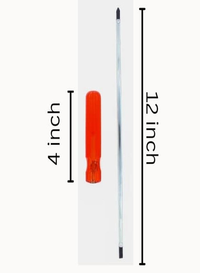 PERFECT TECH screw Driver 2 in 1 (10 INCH) | magnetic & hardened screw Driver Long handle | strong grip Carbon Steel Combination | Phillips & square | (Red and Silver) - Image 2