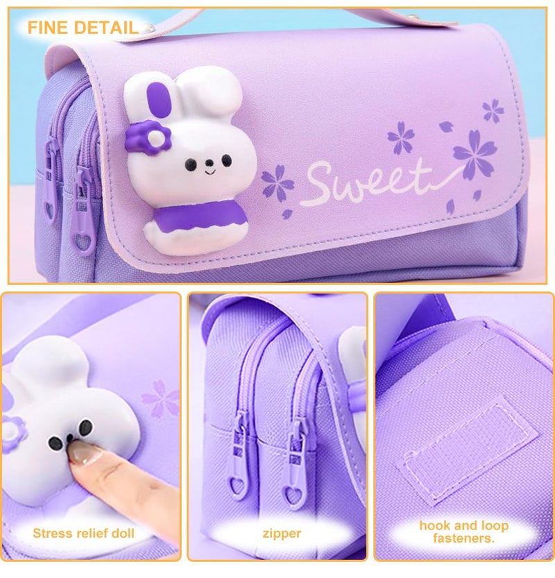 MCWTH Pencil Case for Girls, Kids Large Capacity Cute Pencil Box with Compartments School Organizer Pen Pouch (Sakura Purple) - Image 2