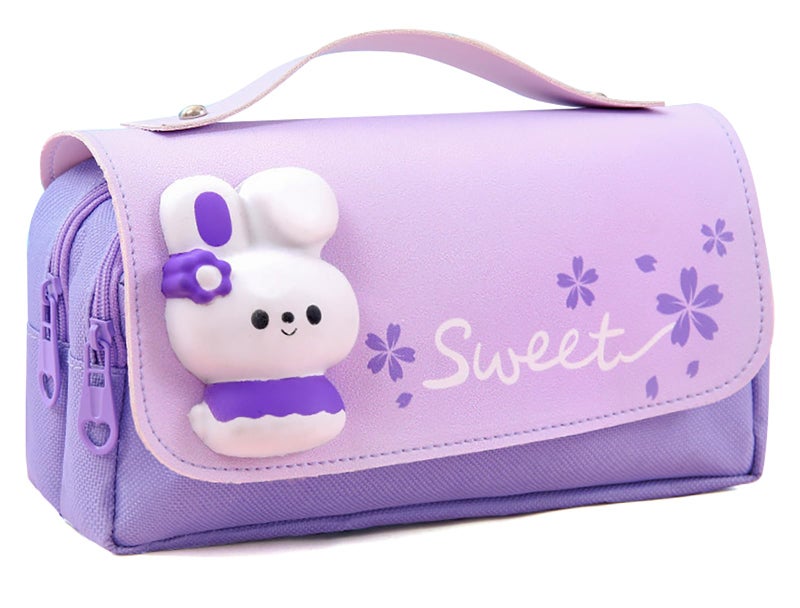 MCWTH Pencil Case for Girls, Kids Large Capacity Cute Pencil Box with Compartments School Organizer Pen Pouch (Sakura Purple) - Image 1