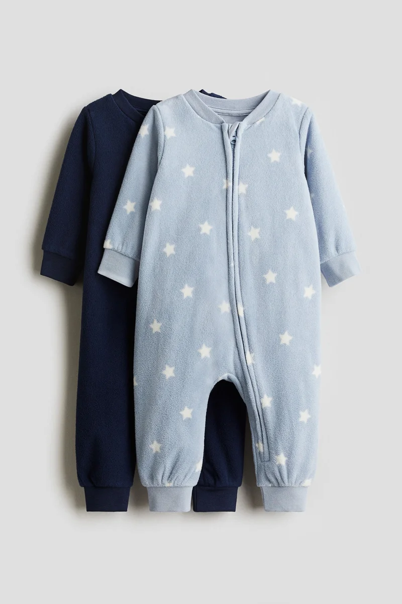 H&M 2-pack fleece zip-up sleepsuits