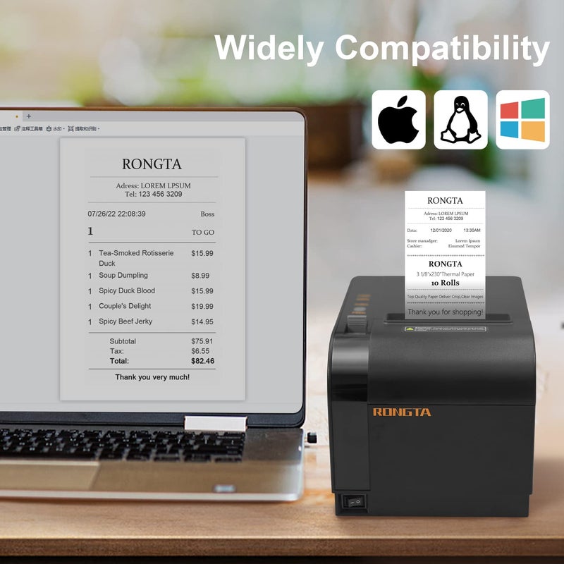 Rongta Thermal Receipt Printer, 80mm Receipt Printers, Thermal Pos Printer with Auto Cutter Support Cash Drawer,USB Serial Ethernet Support ESC/POS, Compatible with Windows/Mac/Linux - Image 3
