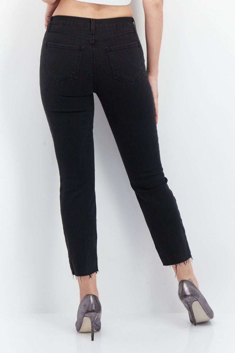 L'agence Women Slim Fit Stretchable Raw Hem Jeans, Washed Black - Image 4