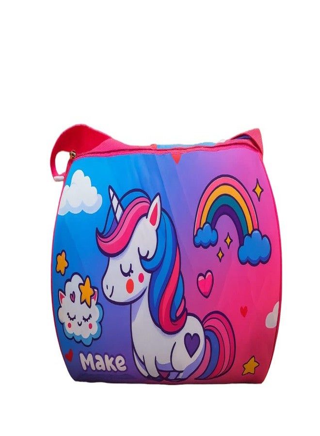 FancyHub Kids Cartoon Printed Travel Bag – Jungle & Unicorn Design | Lightweight Waterproof Shoulder Duffle Bag for Boys & Girls (Pink Blue) - Image 1