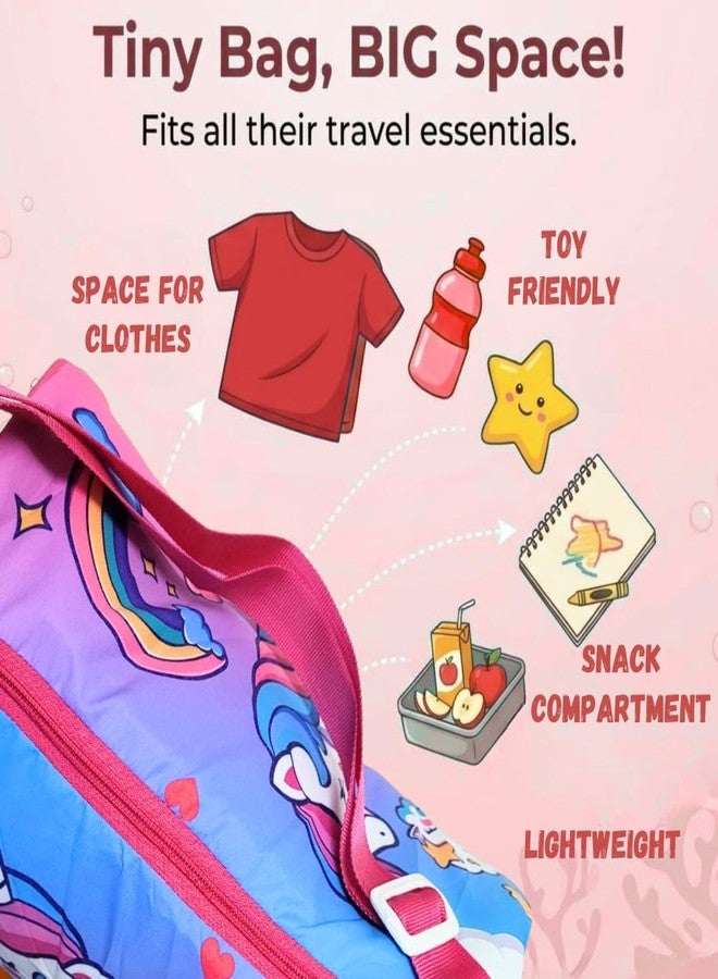 FancyHub Kids Cartoon Printed Travel Bag – Jungle & Unicorn Design | Lightweight Waterproof Shoulder Duffle Bag for Boys & Girls (Pink Blue) - Image 2