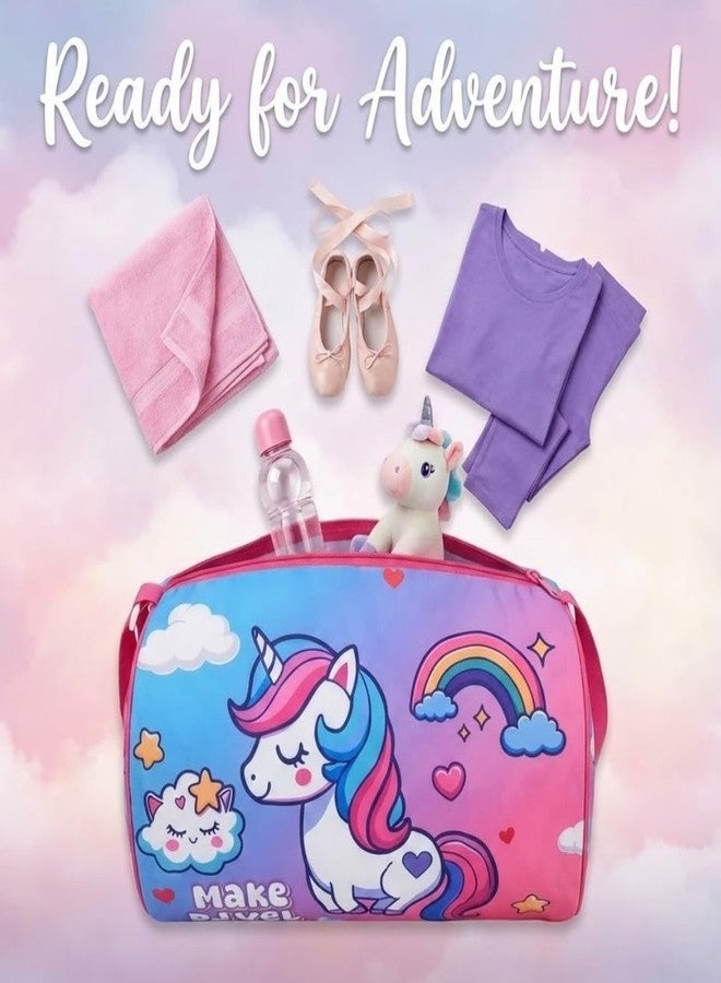 FancyHub Kids Cartoon Printed Travel Bag – Jungle & Unicorn Design | Lightweight Waterproof Shoulder Duffle Bag for Boys & Girls (Pink Blue) - Image 4