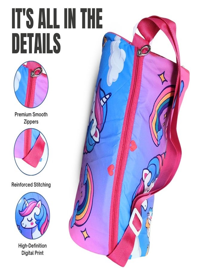 FancyHub Kids Cartoon Printed Travel Bag – Jungle & Unicorn Design | Lightweight Waterproof Shoulder Duffle Bag for Boys & Girls (Pink Blue) - Image 3