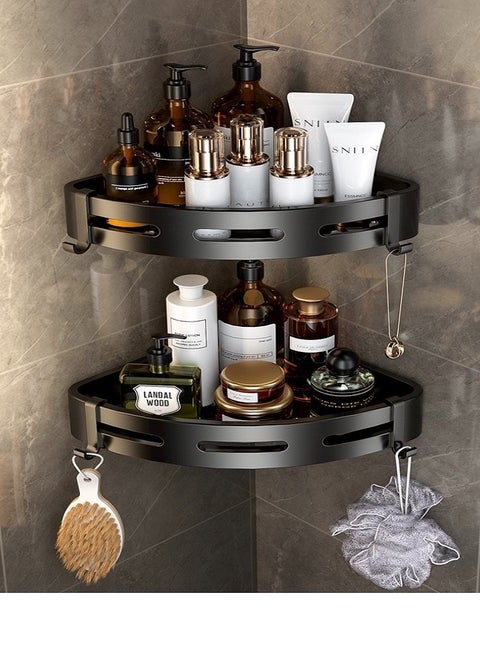 2 Pack Bathroom Shower Shelves , Corner Shower Caddy Shelf Organizer Rack, Rustproof Bathroom Shower Storage Baskets, Wall Organization Storage Shelves Basket for Bathroom (Black)