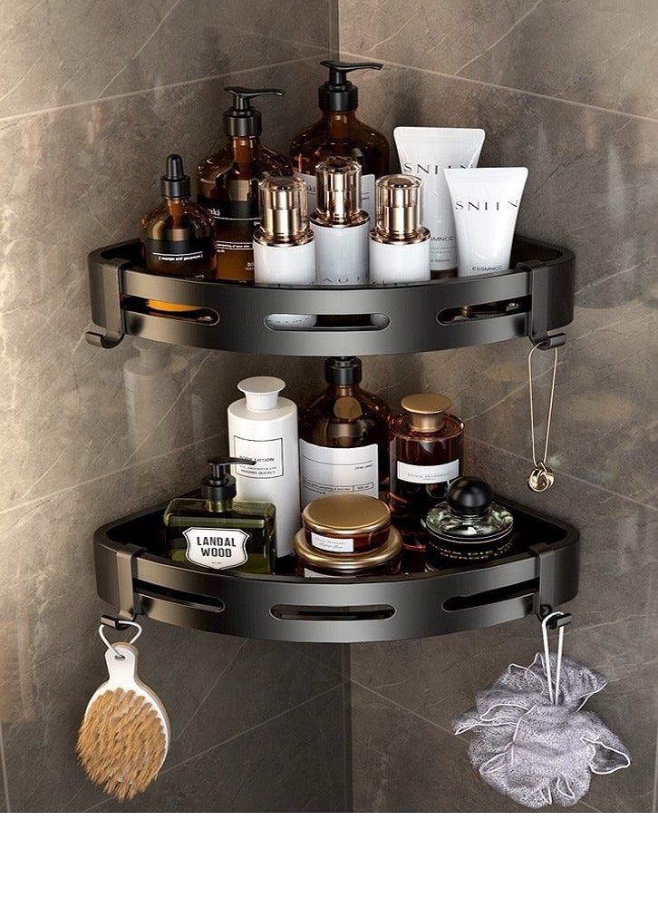 2 Pack Bathroom Shower Shelves , Corner Shower Caddy Shelf Organizer Rack, Rustproof Bathroom Shower Storage Baskets, Wall Organization Storage Shelves Basket for Bathroom (Black)  - Image 1