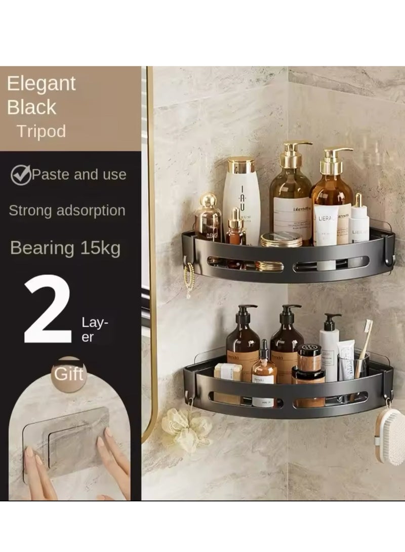 2 Pack Bathroom Shower Shelves , Corner Shower Caddy Shelf Organizer Rack, Rustproof Bathroom Shower Storage Baskets, Wall Organization Storage Shelves Basket for Bathroom (Black)  - Image 2