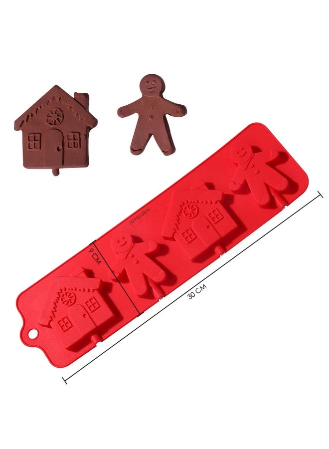 Skytail 4 Slot Gingerbread Man Chocolate Mould Gingerbread Man House Fondant Cake Decorating Cupcakes Decoration Topper Decorating Christmas Theme Fondant ice Cube sugarcraft Resin - Image 2