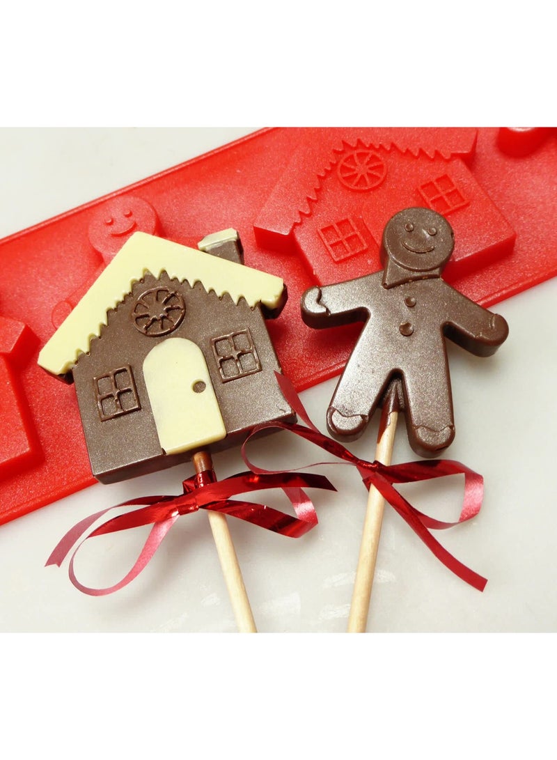 Skytail 4 Slot Gingerbread Man Chocolate Mould Gingerbread Man House Fondant Cake Decorating Cupcakes Decoration Topper Decorating Christmas Theme Fondant ice Cube sugarcraft Resin - Image 4