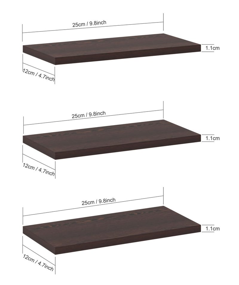 Madhuran MDF Engineered Wood Wall Mounted Shelf Set of 3 (25x12 CM,Wenge) Living Room Bedroom Home Decoration Items Storage Floating Self Racks Office Study - Image 3