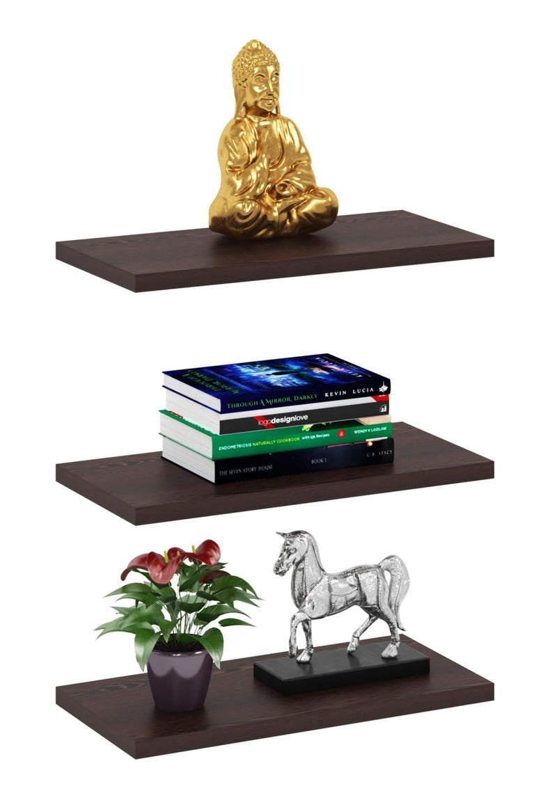 Madhuran MDF Engineered Wood Wall Mounted Shelf Set of 3 (25x12 CM,Wenge) Living Room Bedroom Home Decoration Items Storage Floating Self Racks Office Study - Image 2