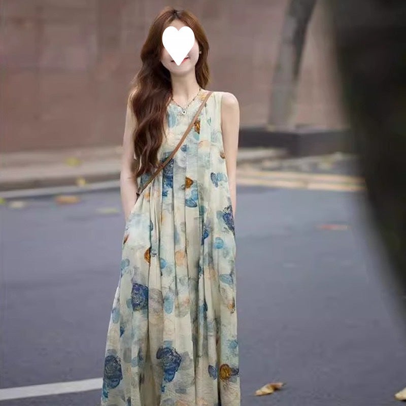 2024 autumn and winter new salt light ripe wind fashion age-reducing ink painting dress with Denim short coat two-piece set Dress - Image 1