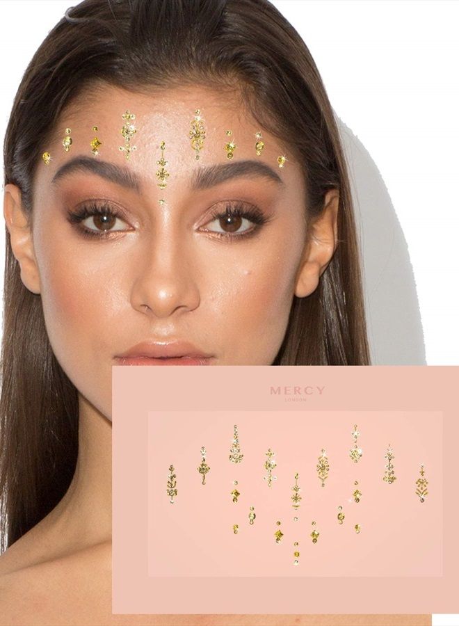 KARIZMA Priyanka Gold Bindis ✮ MERCY LONDON Crystal Indian Bindi Face Jewels Gold Silver Multi Packet Bridal  - Image 1