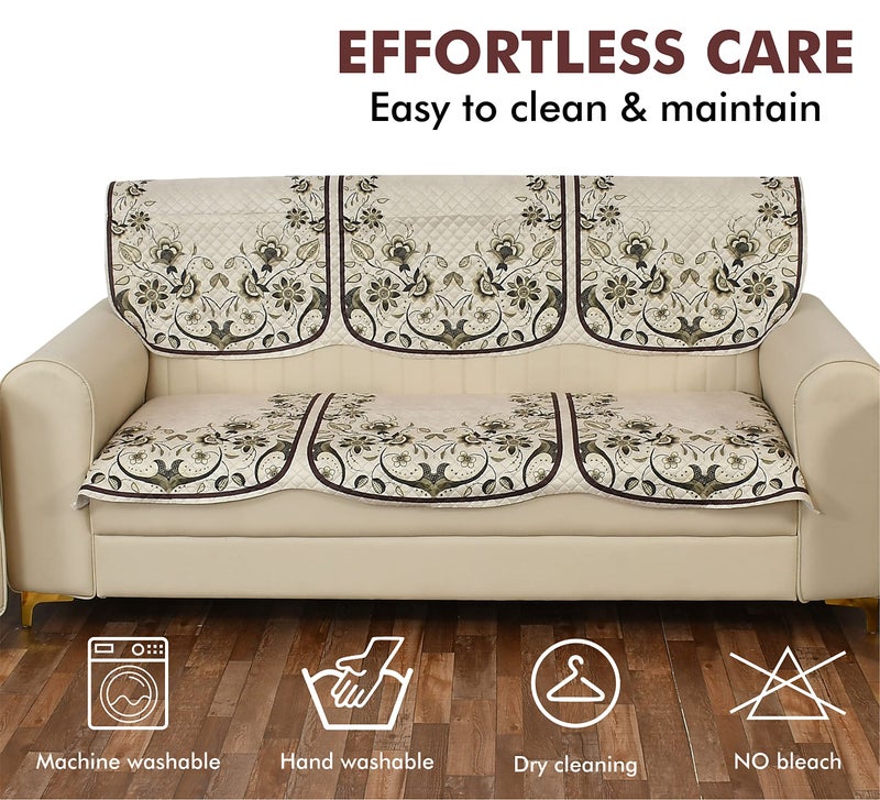 Yellow Weaves Velvet 3 Seater Quilted Sofa Cover, Floral Design, Seat & Back Cover, Color - Ivory - Image 2