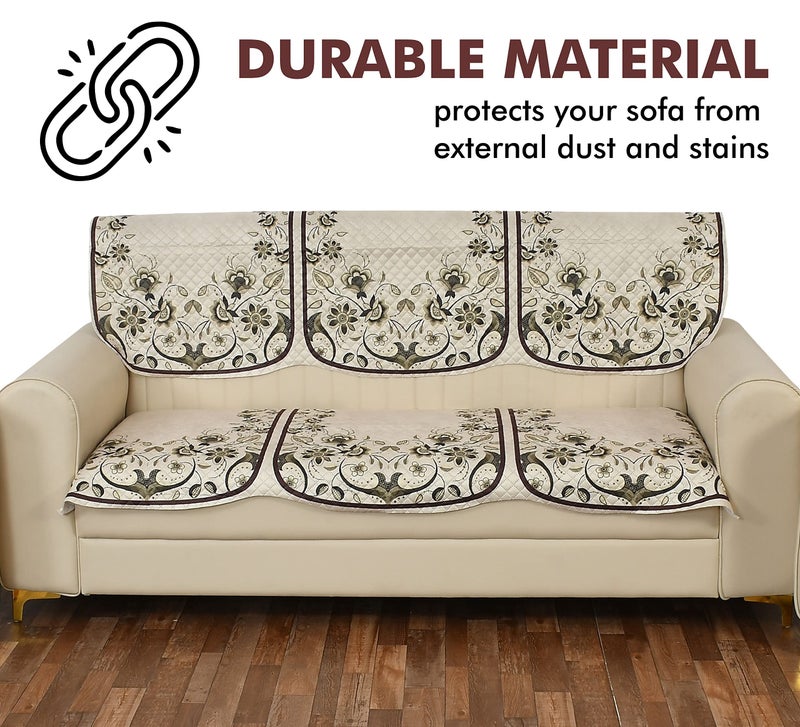 Yellow Weaves Velvet 3 Seater Quilted Sofa Cover, Floral Design, Seat & Back Cover, Color - Ivory - Image 5