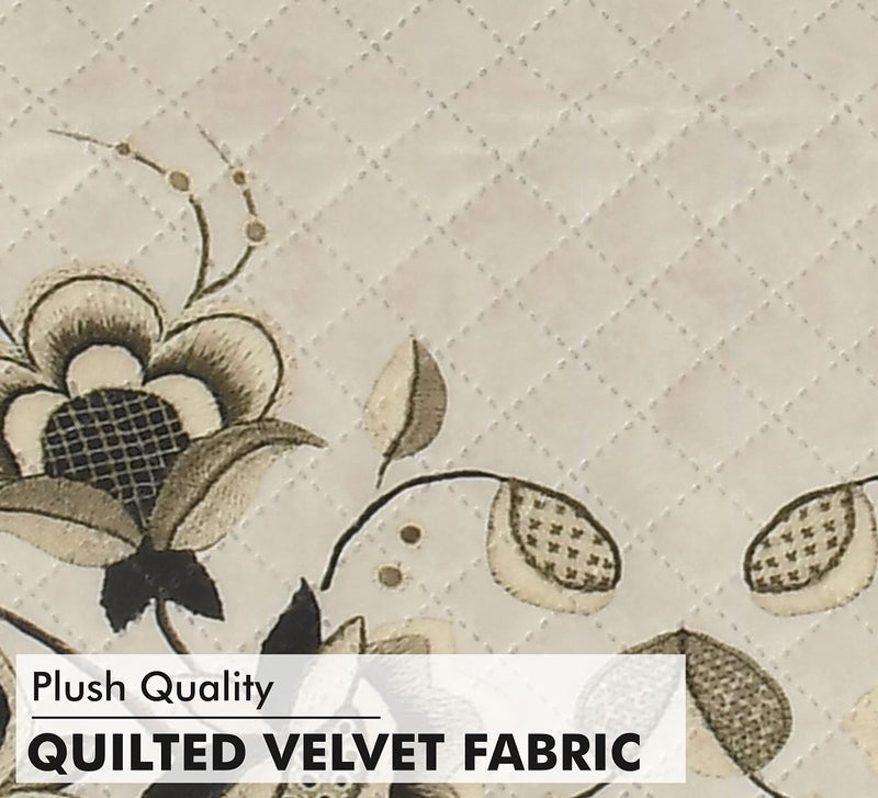 Yellow Weaves Velvet 3 Seater Quilted Sofa Cover, Floral Design, Seat & Back Cover, Color - Ivory - Image 3