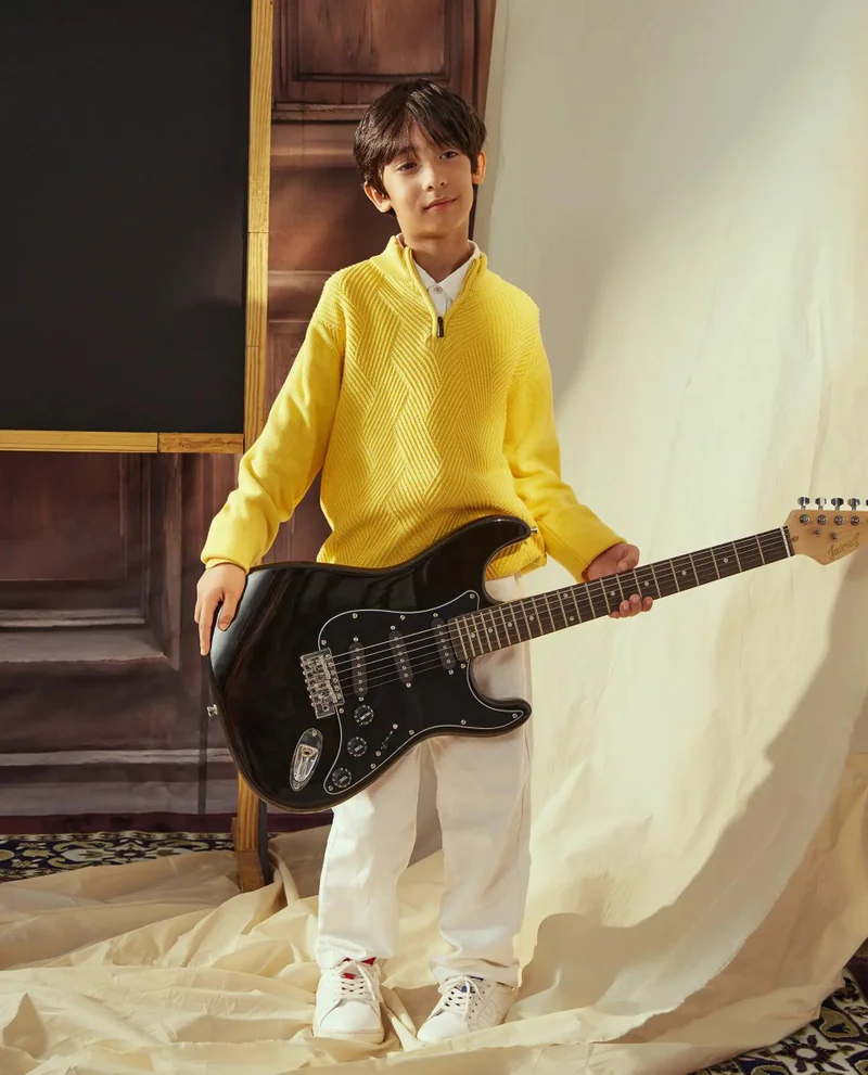 Rare Ones Rare Ones Kids Tron Yellow Cotton Full Sleeve Zipper Regular Fit Sweater
