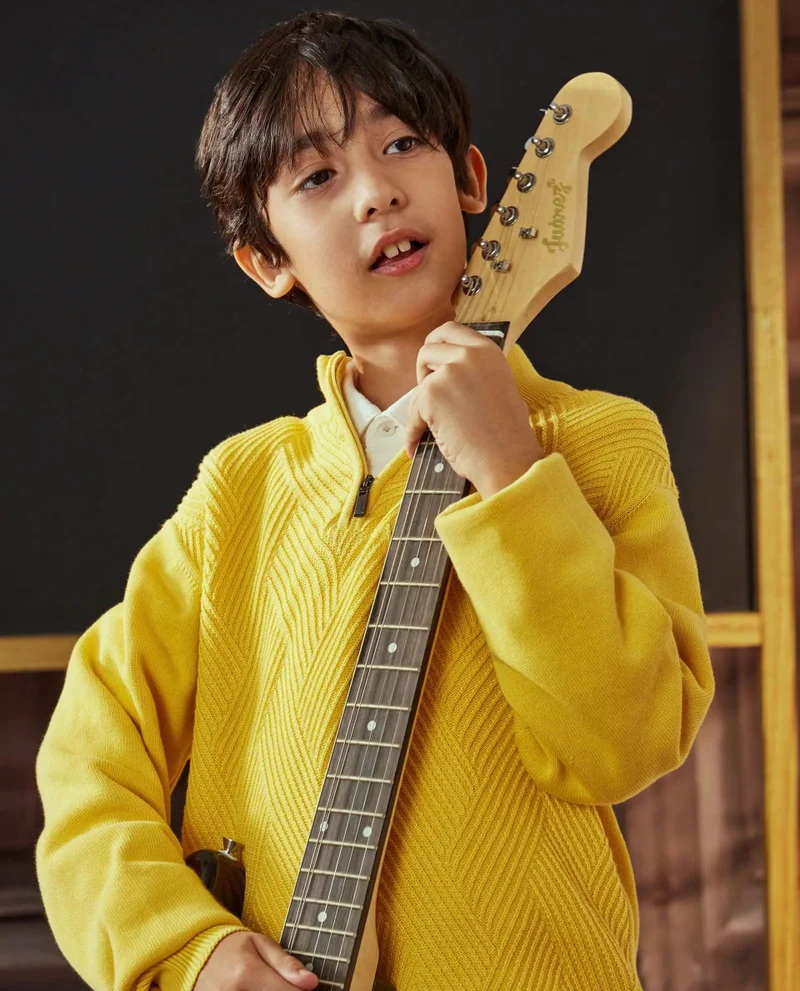 Rare Ones Rare Ones Kids Tron Yellow Cotton Full Sleeve Zipper Regular Fit Sweater