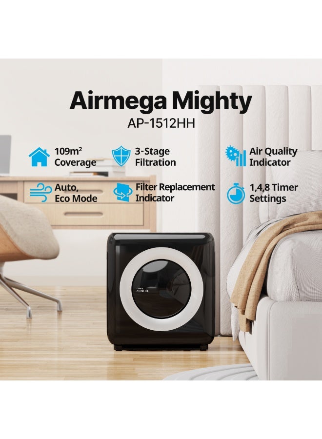 COWAY Airmega Mighty 1512HH Black – Moon design. True HEPA Purifier, AQI Monitor, for Large Home Bedroom 1,748ft², USA Best by NYT, Auto Mode, Removes 99.99% Allergens, Dust & Odours, 5yr Warranty - Image 3
