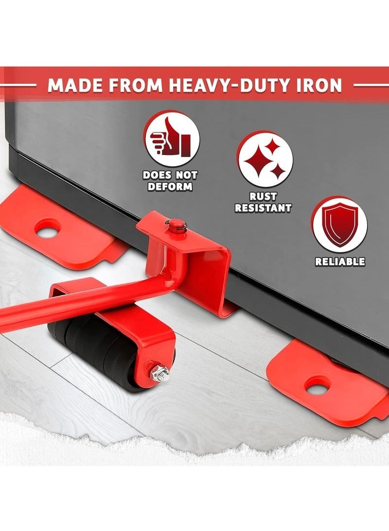 زاشي مجموعة أدوات رفع ونقل الأثاث، 5 قطع - منزلقات 360 درجة متينة، رافعة قابلة للتعديل، ووسادات مانعة للانزلاق - مجموعة نقل للأريكة والثلاجة والغسالة والأثاث الثقيل - Image 2