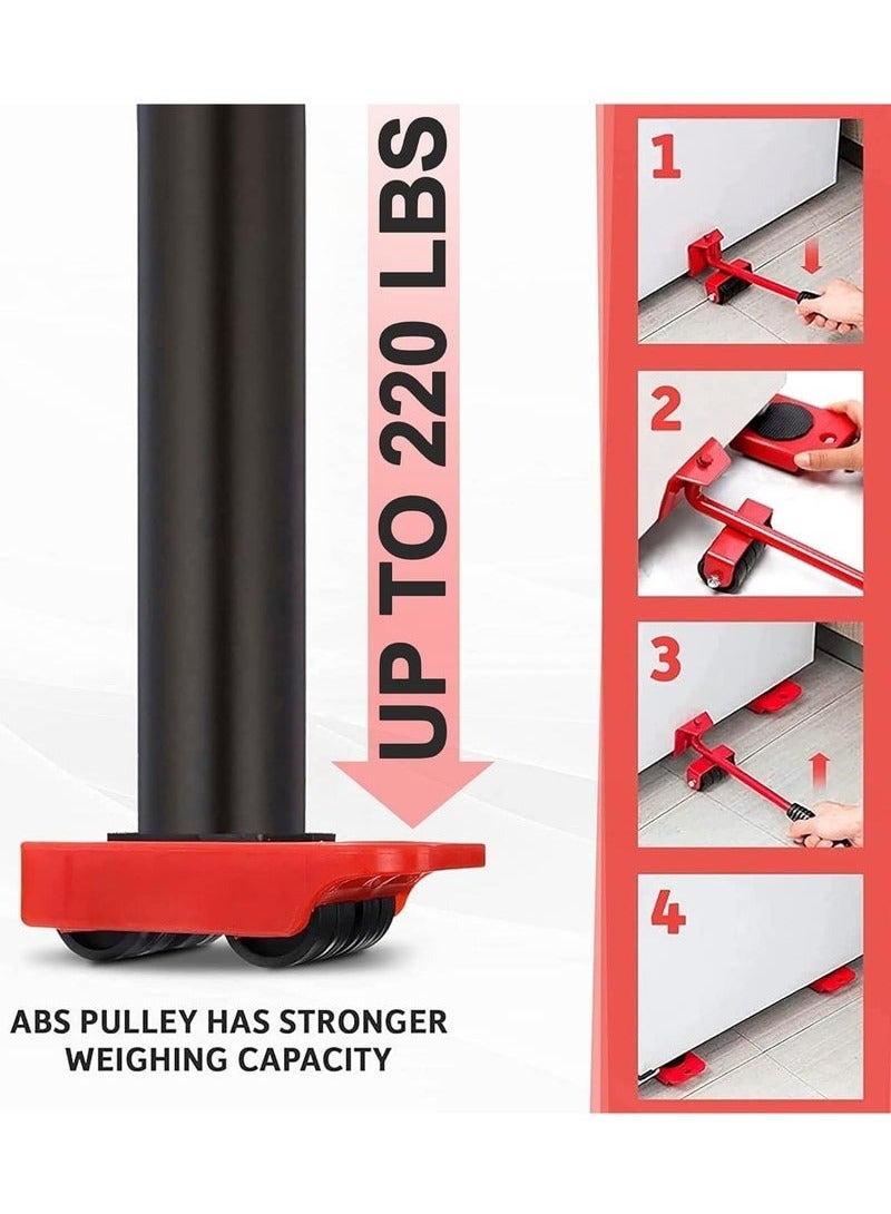 زاشي مجموعة أدوات رفع ونقل الأثاث، 5 قطع - منزلقات 360 درجة متينة، رافعة قابلة للتعديل، ووسادات مانعة للانزلاق - مجموعة نقل للأريكة والثلاجة والغسالة والأثاث الثقيل - Image 3