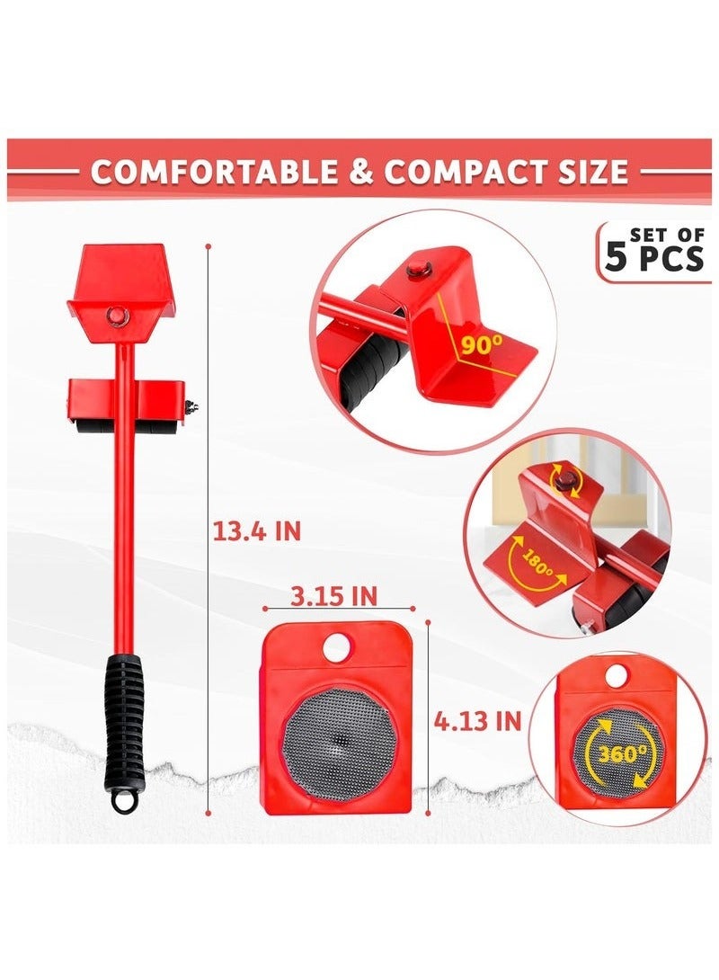 زاشي مجموعة أدوات رفع ونقل الأثاث، 5 قطع - منزلقات 360 درجة متينة، رافعة قابلة للتعديل، ووسادات مانعة للانزلاق - مجموعة نقل للأريكة والثلاجة والغسالة والأثاث الثقيل - Image 4