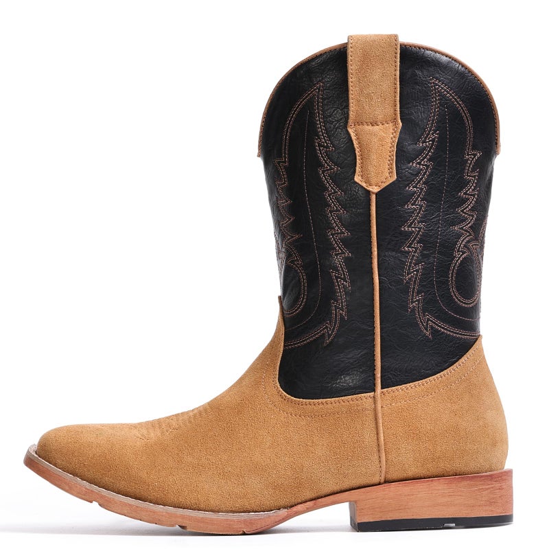 IUV Cowboy Boots for Men Suede Square Toe Western Boots Pull On Durable Classic Embroidered Boot - Image 4