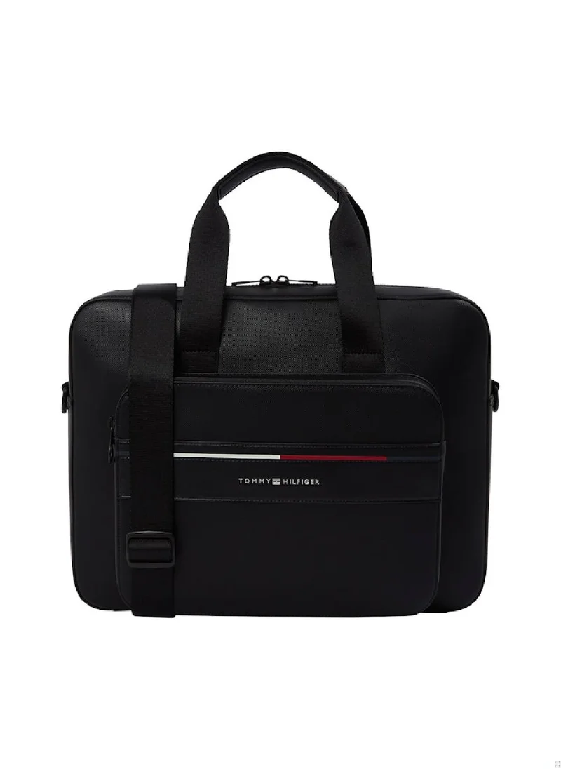 TOMMY HILFIGER Men's Signature Laptop Bag - Faux Leather, Black