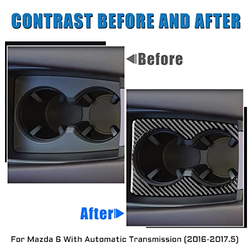 JUPIZEUS Carbon Fiber, Car Center Water Cup Holder Frame Cover Sticker for Mazda 6 2016-2017.5 with Automatic Transmission, Auto Interior Trim, 1PCS, Black - Image 3