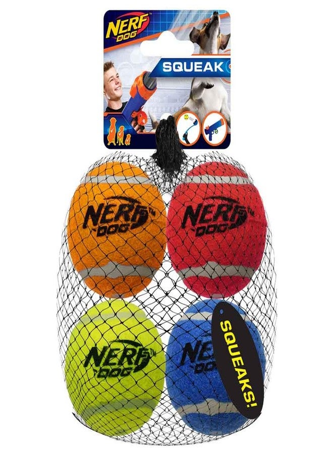 Nerf Dog 4-PACK - Squeak Tennis Ball - Blue, Green, Orange and Red - Image 1