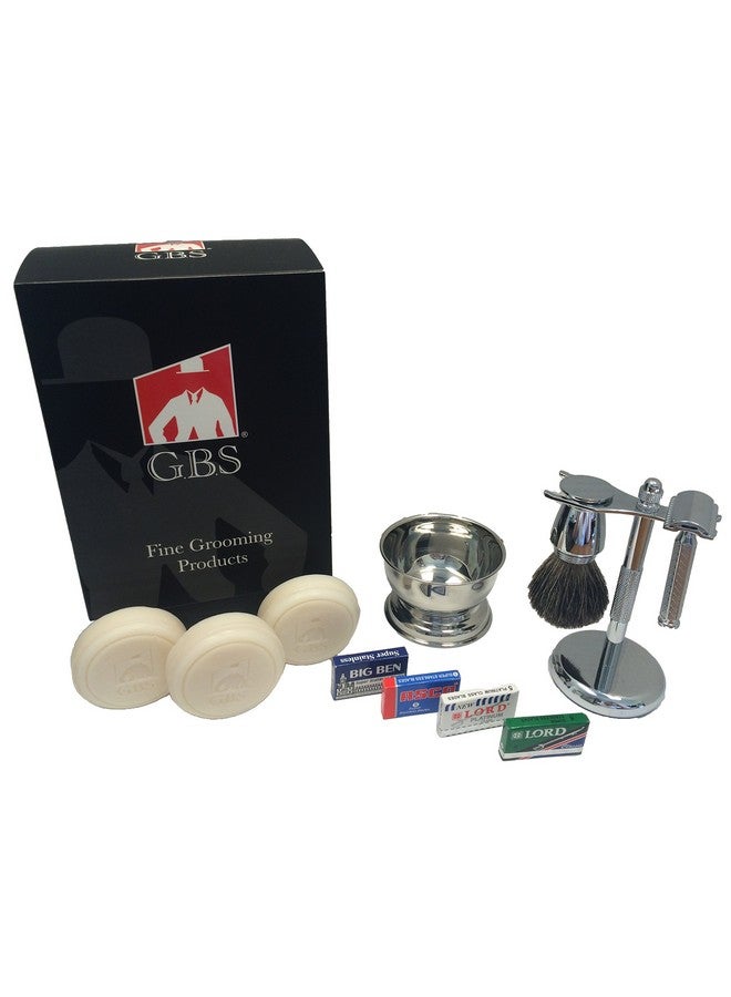 G.B.S .B.S Stylish Shaving Kit For Men’S Beard Traditional 42C Safety Razor Badger Shaving Brush Stainless Brush & Razor Stand Chrome Bowl 3 Pack Of Natural Shaving Soaps + 25 De Razor Blades - Image 2
