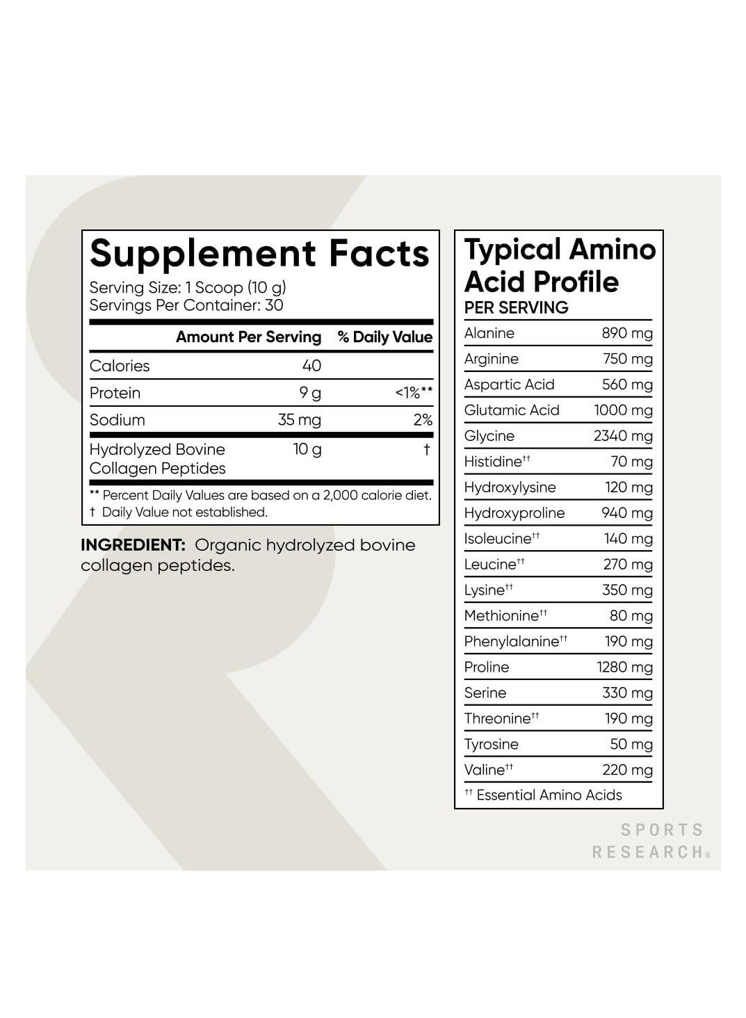 Sr Organic Collagen Peptides Unflavored 300G 30 Servings