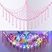Basumee Stuffed Animals Net or Hammock with LED Light Hanging Stuffed Animals Storage Toy Hammock Net Corner Wall Girls Room Decor Toy Storage Organizer Pink L - Image 3