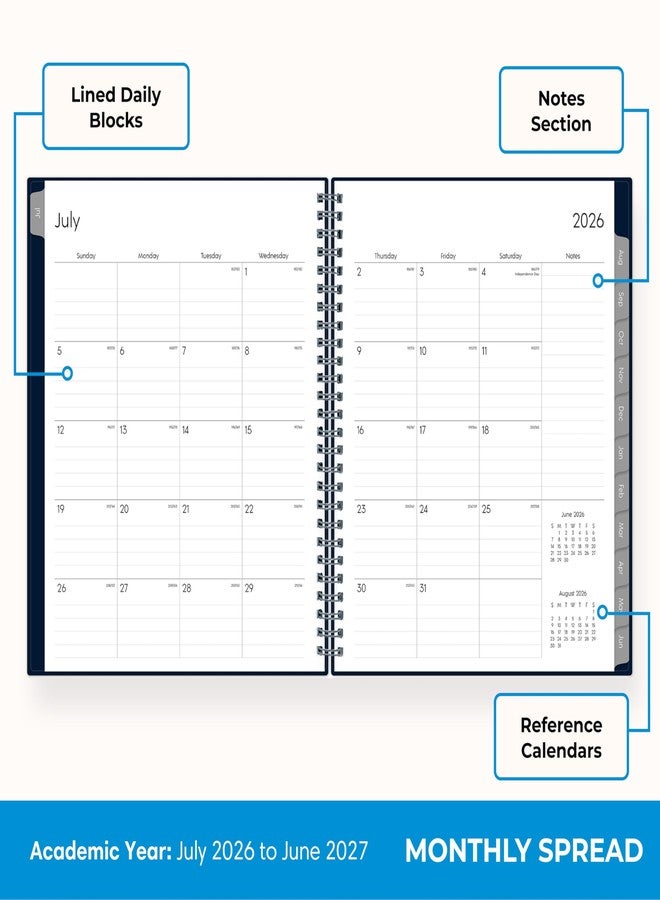 Blue Sky 2026-2027 Weekly and Monthly Academic Year Planner Calendar, July 2026 - June 2027, 7" x 9", Flexible Cover, Wirebound, Laminated Tabs, Enterprise Navy - Image 4